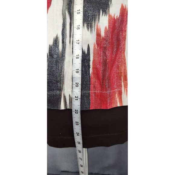 Chico's Red White Black Abstract Shimmer Open Front Linen Blend Jacket Sz 0 S - Picture 5 of 9